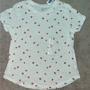 White OldNavy t-shirt with strawberries